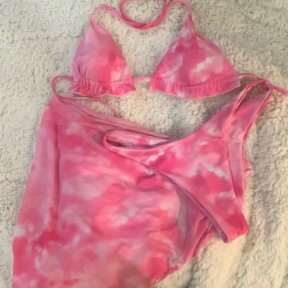 Pink Tie-Dye Bikini with sarong